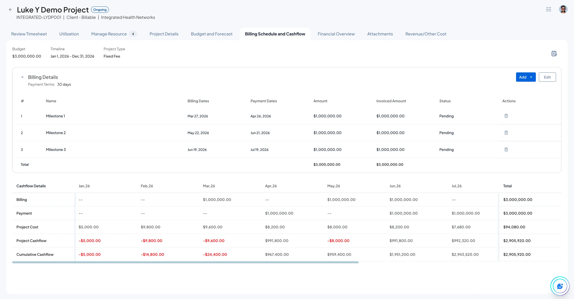 FastQlik billing schedule and cashflow tracking